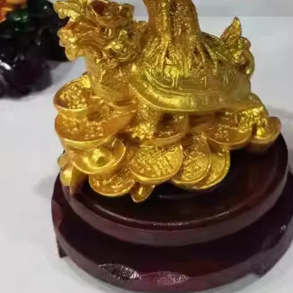 Citrine coloured resin turtle money tree feng shui ornament measuring 18x11x23cm
