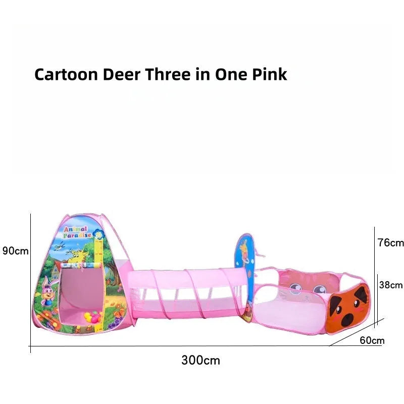 Three-in-one children's play tent centre with ball pool and tunnel in marine cartoon theme