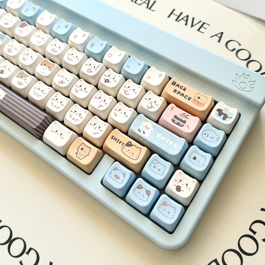 Sea Salt Cat mechanical keyboard PBT key cap set with ocean theme and March 7u spacebar supplement