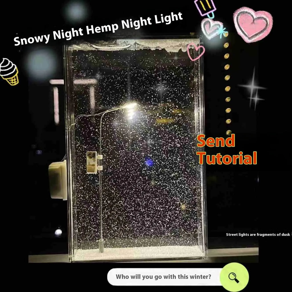 DIY snowy night light kit components for assembling a winter scene desktop decor with LED lights.