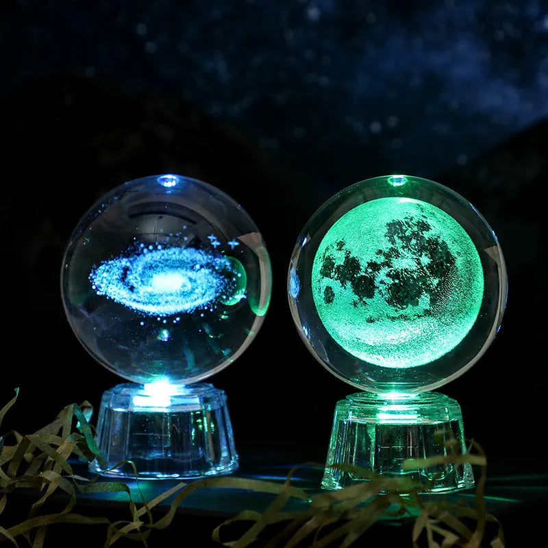 Transparent 6cm crystal ball ornament with inner carving design on fixed base