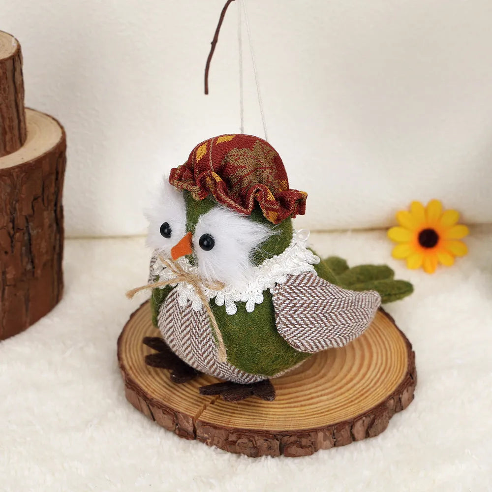 Thanksgiving owl bird fabric pendant ornament in orange or green colour for window display