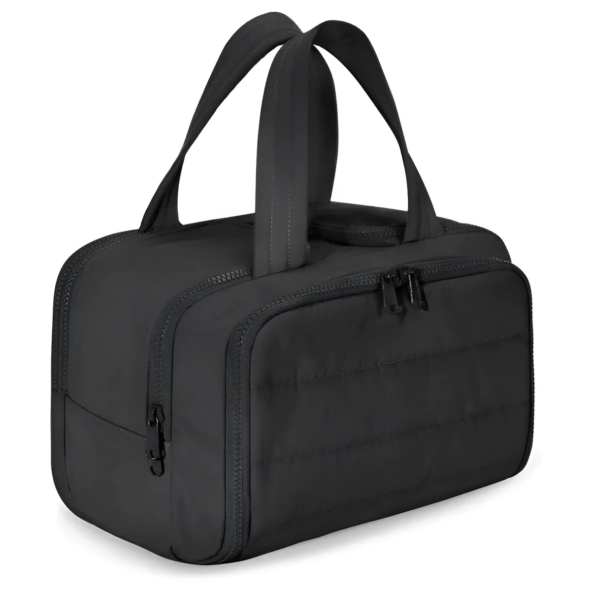 Large travel toiletry bag with wide open mouth in lightweight polyester fabric
