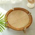 Brown woven rattan pet hammock bed with 46cm square dimensions and 17.5cm height