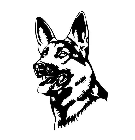 Reflective Alsatian German Shepherd dog pattern car bumper sticker, 13cm by 8cm.