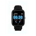 Square silver elderly smartwatch with silicone strap on a wrist, showing a 1.3-inch display