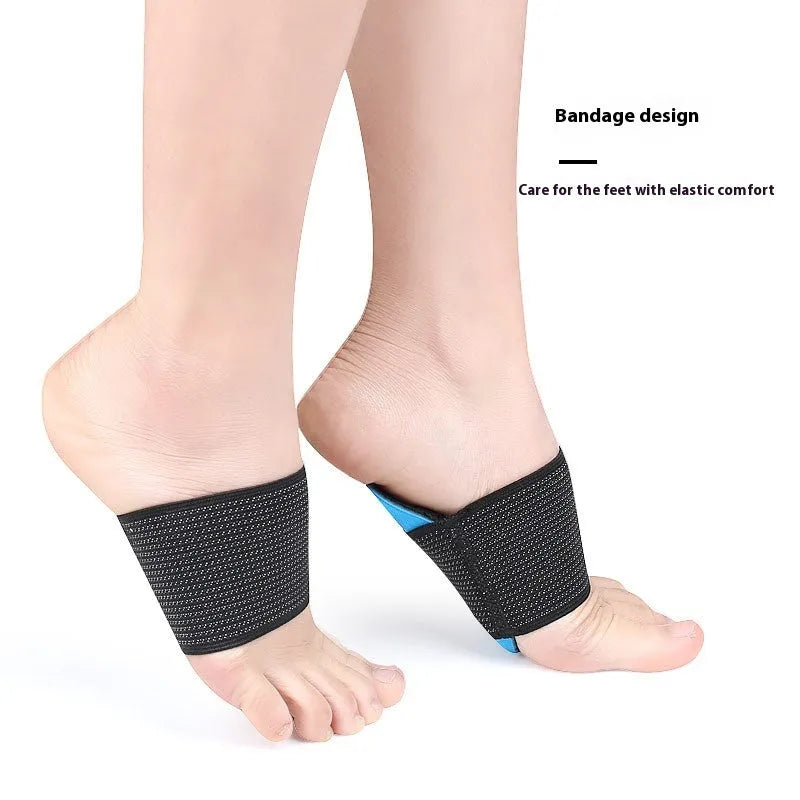 Blue elastic bandage arch support foot pads for adults and children on a white background