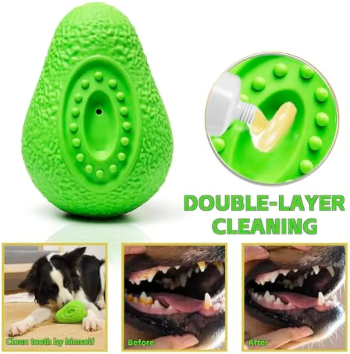 Green heavy duty natural rubber dog chew toy for aggressive chewers and large breeds.
