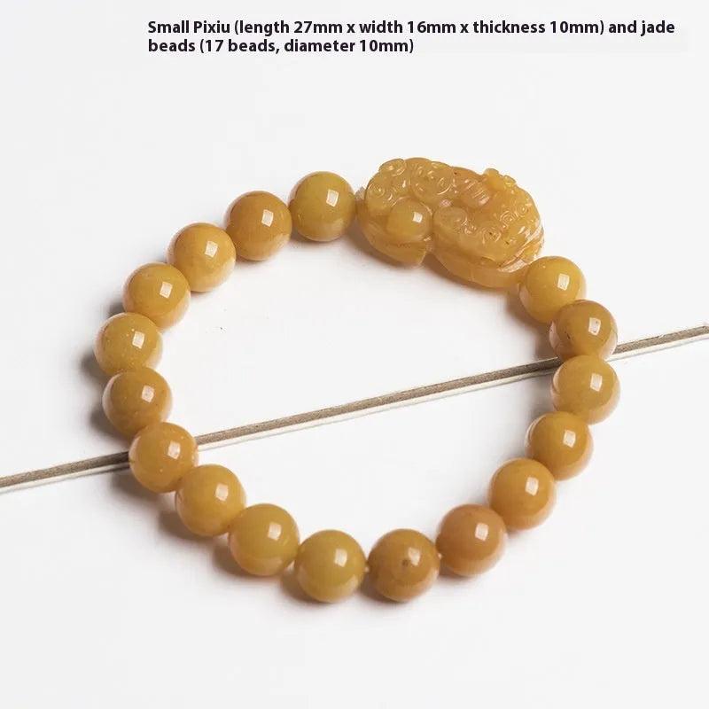 Hand-carved Golden Thread Jade Money Bracelet shown in large and small size options.