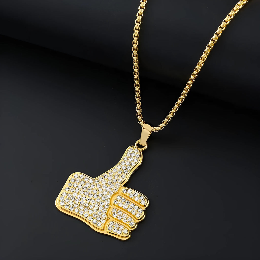 Geometric gold-tone alloy pendant necklace with diamond-cut zircon stone