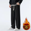 Men's double-sided polar fleece winter trousers in apricot colour with Korean-style loose fit