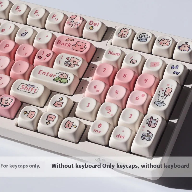 Pink PBT key caps with fragrant pig design for mechanical keyboards with key cap puller