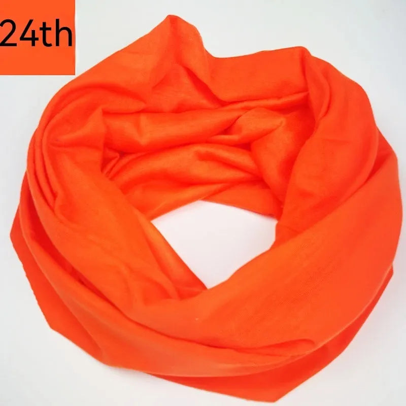 Lightweight polyester magic headscarf shown in multiple colour options for outdoor sports.