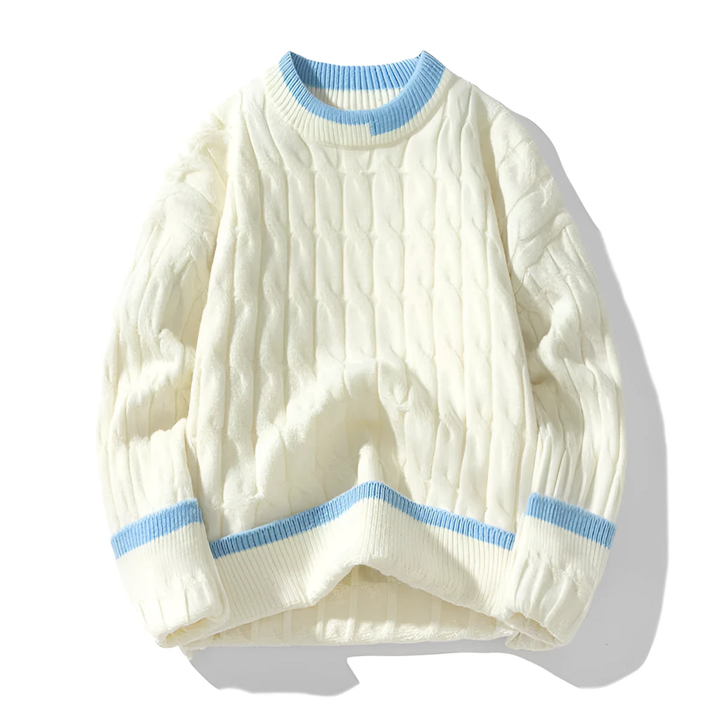 Men's loose fit modal bottoming sweater in white flower grey colour with two-piece construction