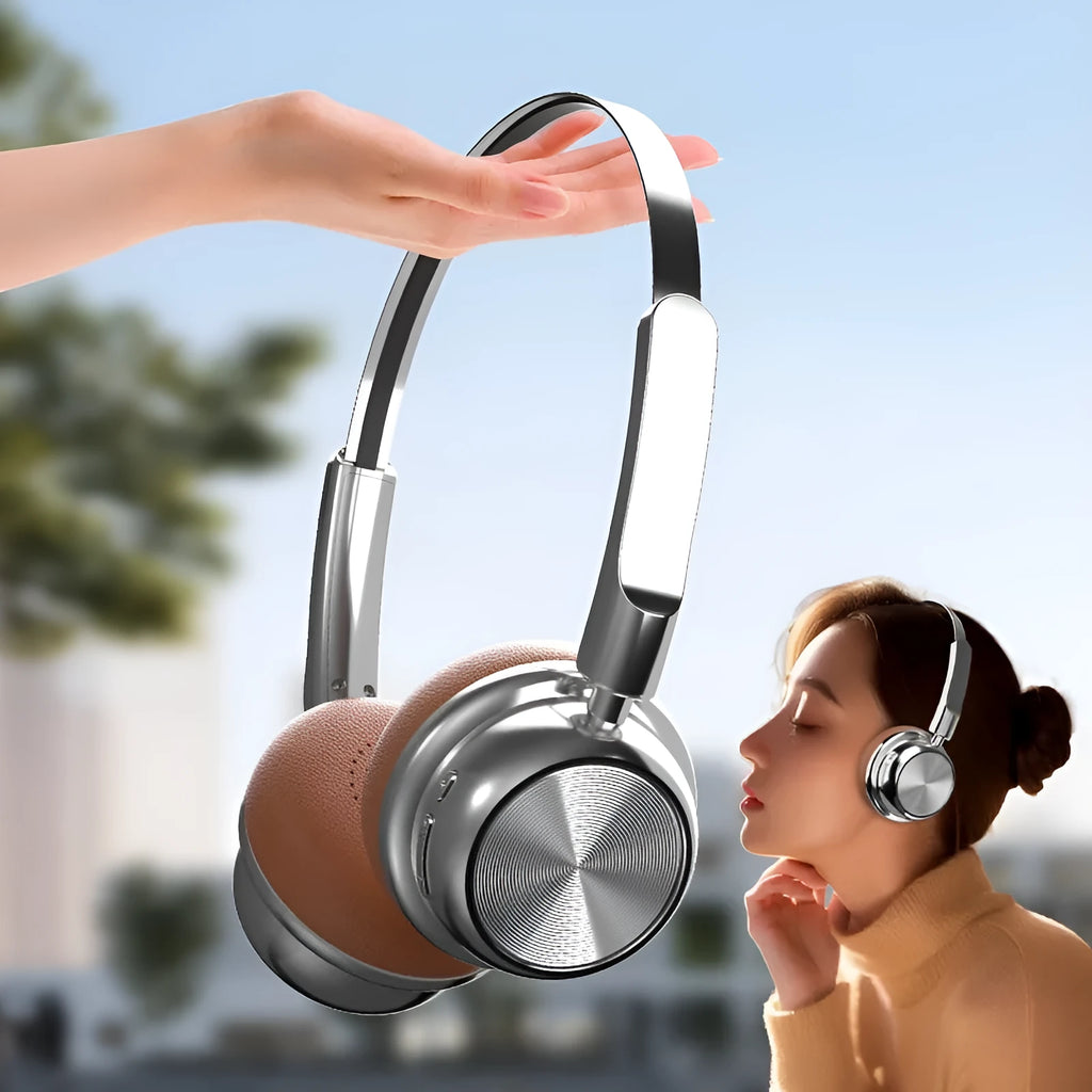Retro metal head-mounted Bluetooth headset in Silver Brown, Silver Black or Apricot with Jerry chip and 10-metre range