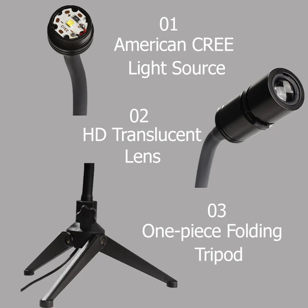 USB-powered earth and moon star projector night light with adjustable hose bracket on a bedside table.