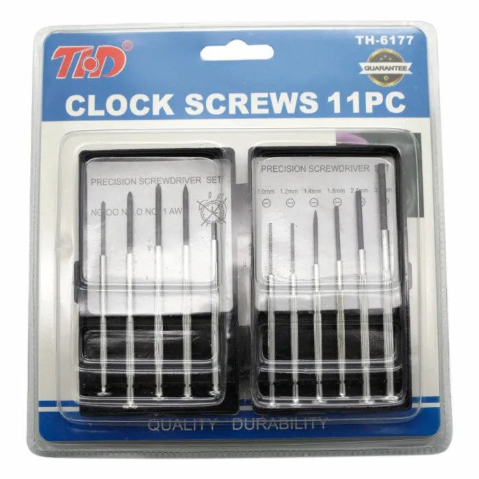 11-piece clock repair screwdriver set with cross and slotted heads for electronics and household maintenance