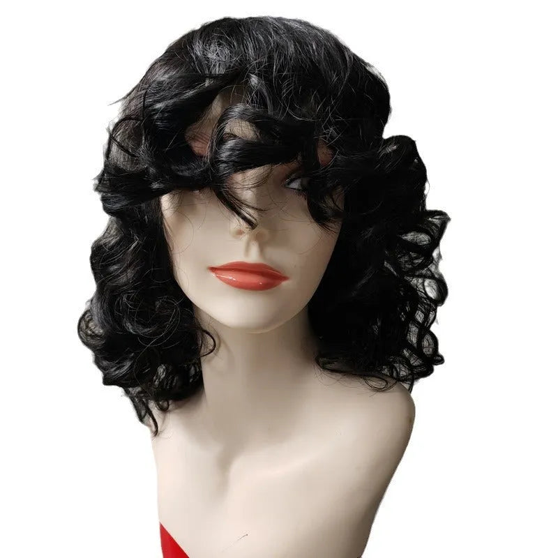 Black synthetic Afro wig with long curly heat-resistant fibres