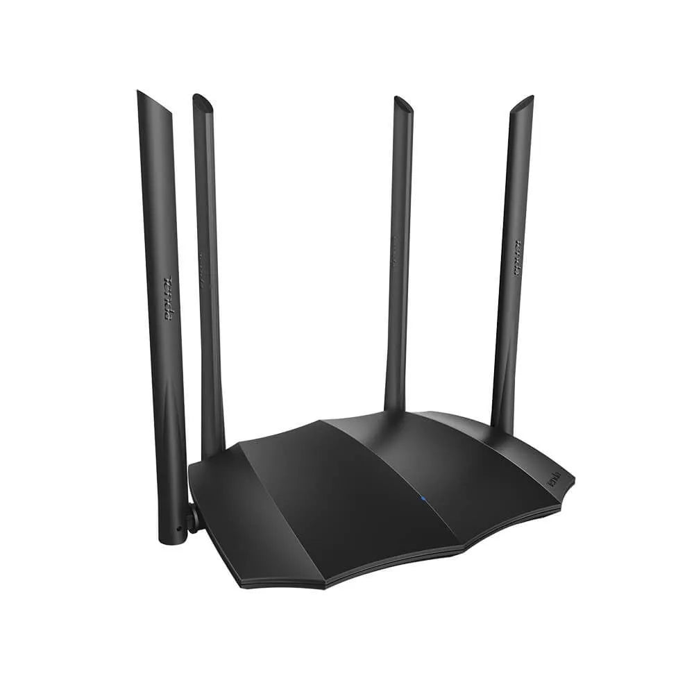 Dual-band wireless router with multiple gigabit Ethernet ports on rear panel