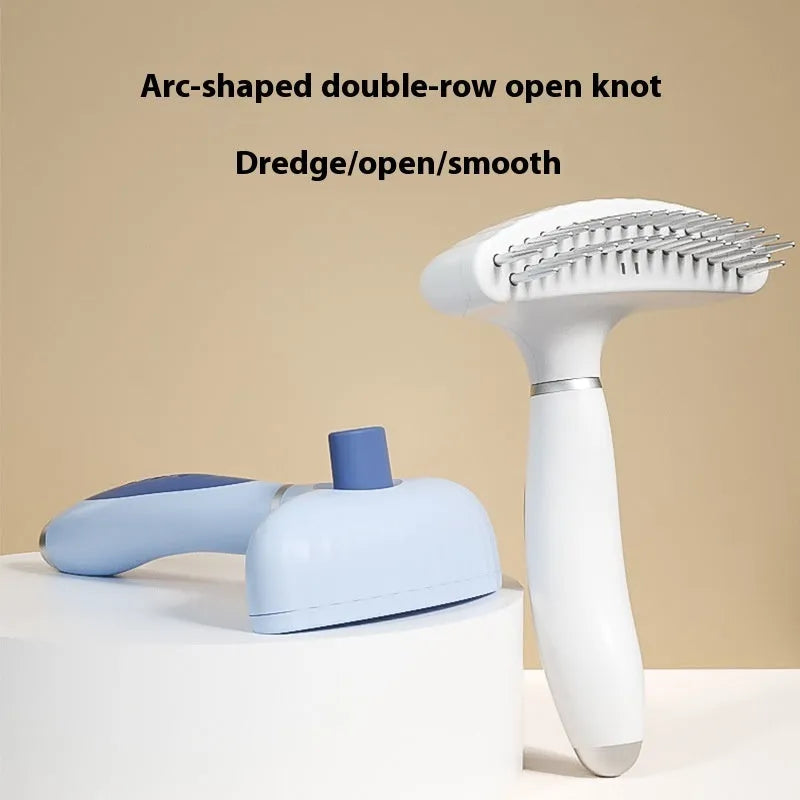Double row stainless steel dog grooming comb in azure light blue or white