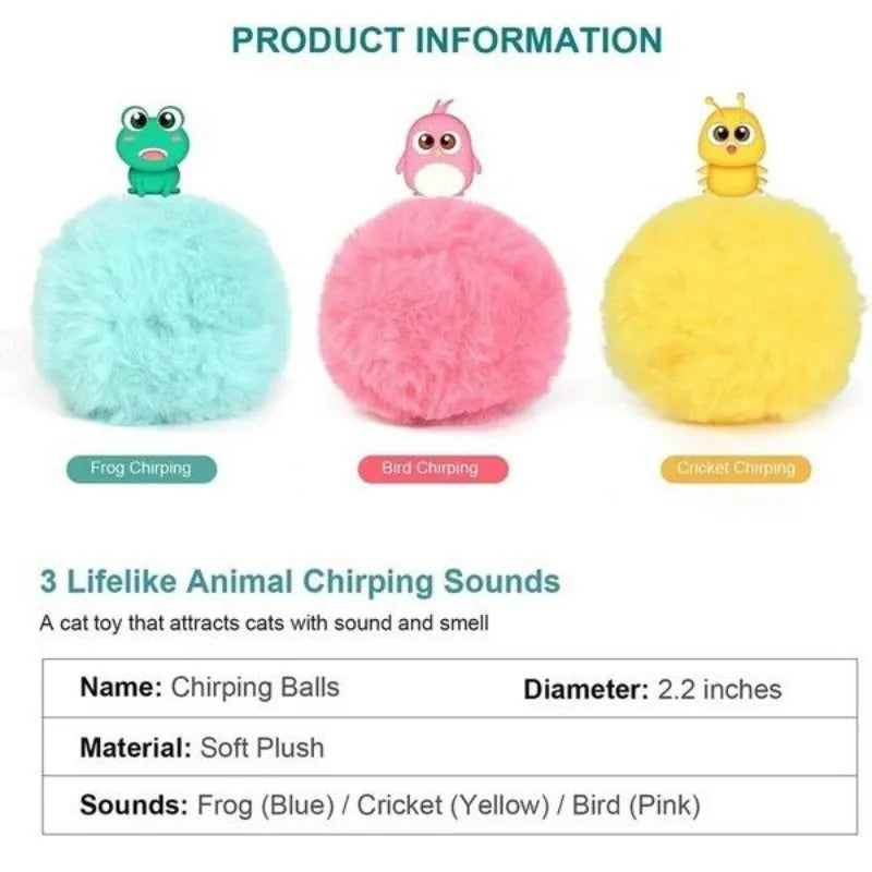 55mm diameter interactive cat toy ball in blue, pink or yellow colours with animal sound effects