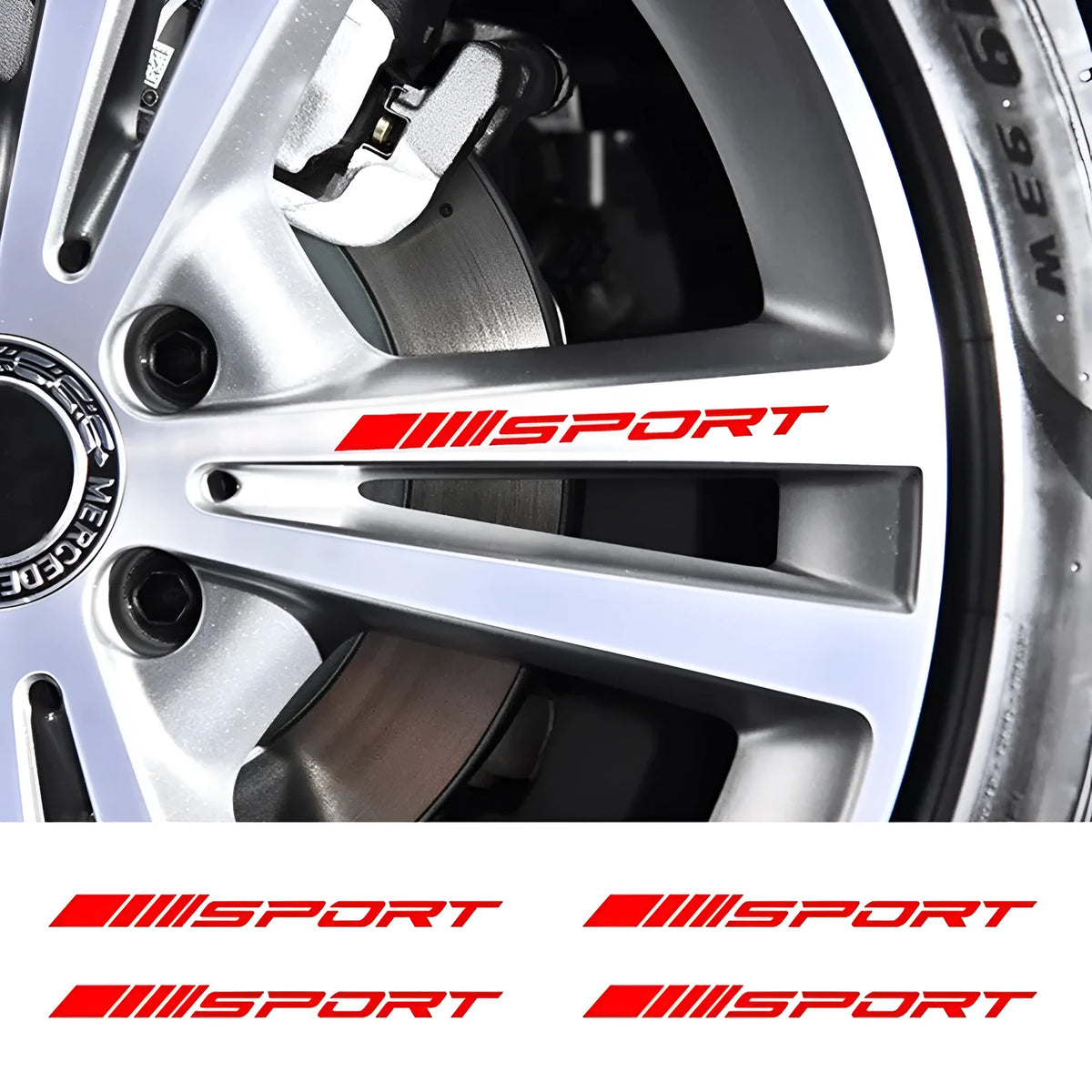PET hollow sports series car rim sticker in red, measuring 10cm by 0.7cm.