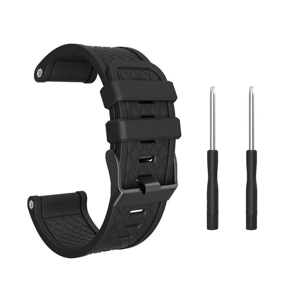 Black silicone watch strap for Jiaming watches, 26mm width, sports style.