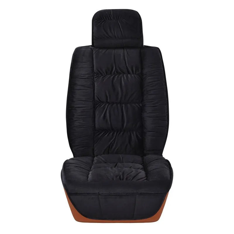 Winter short plush car seat cushion in grey, showing polyester surface and plush texture