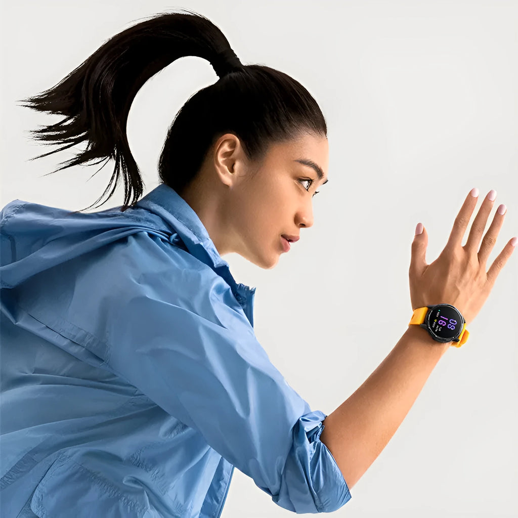 Smart watch with dual band GPS and motion pedometer on silicone strap in black, white, or blue colour