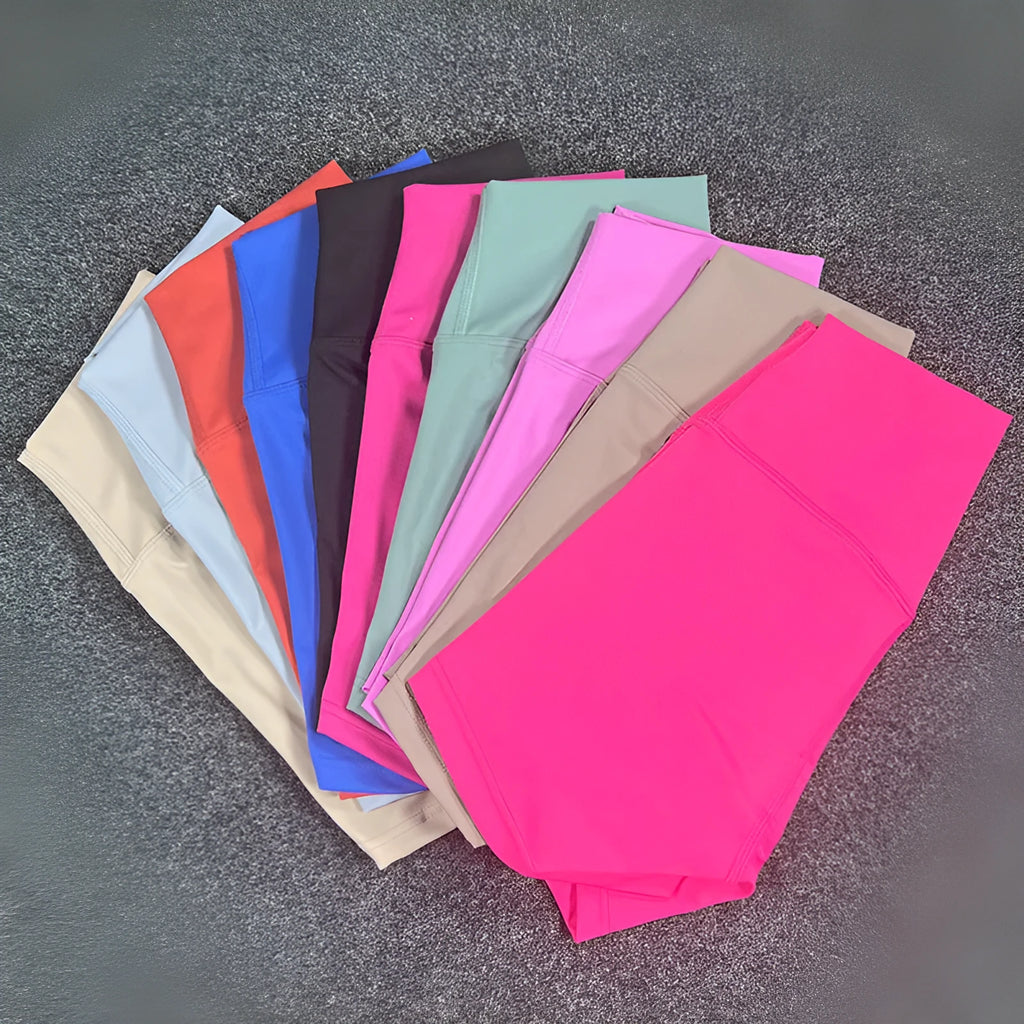 Women's high waist yoga shorts in quick-drying nylon fabric available in multiple colours