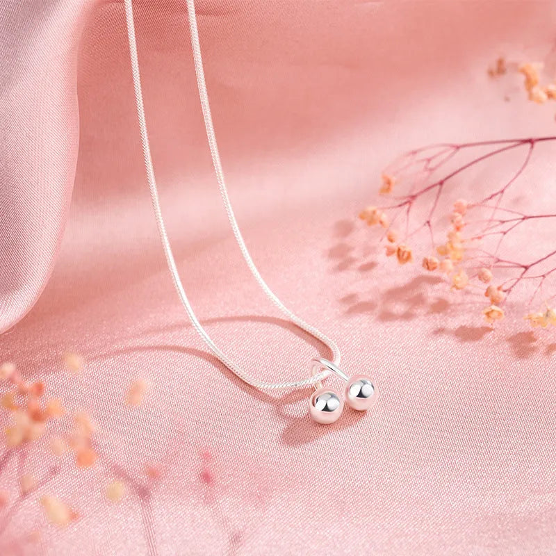 S925 sterling silver cherry necklace with adjustable snake bone chain for women
