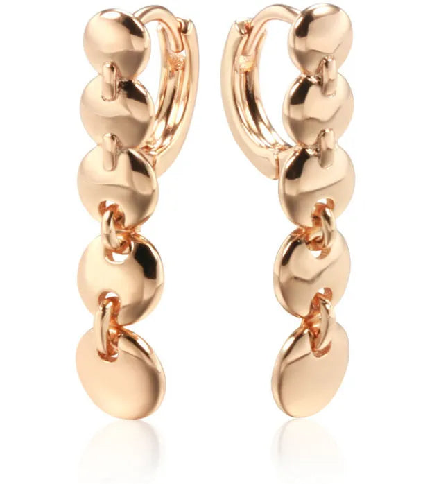 Gold retro long round circle woven copper dangle earrings pair