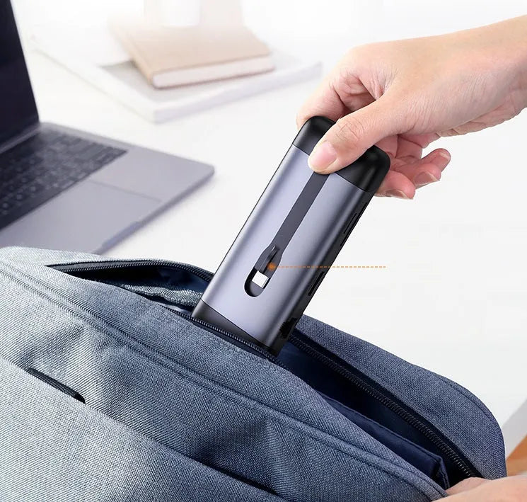 USB-C docking station adapter with multiple ports including HDMI, USB 3.0, and network interface on 0.09m cable