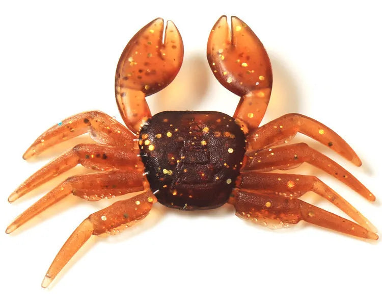 PVC software artificial crab fishing lure in red and brown colours, measuring 8cm in length.