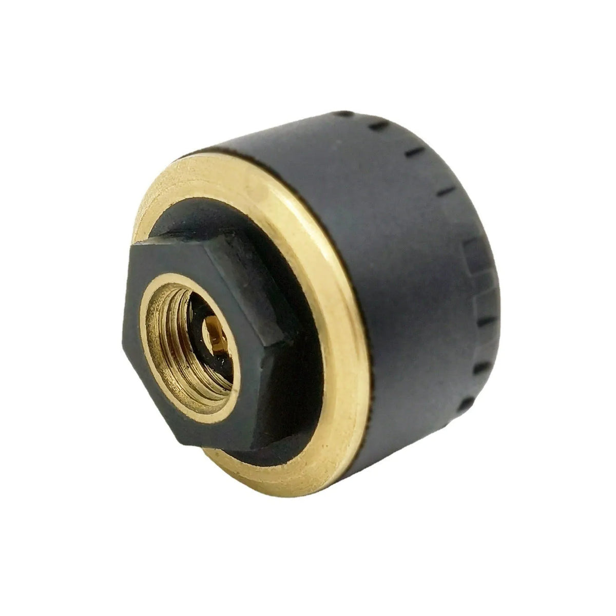 Four black wireless tyre pressure monitors with Bluetooth connectivity for car tyre pressure monitoring via mobile app