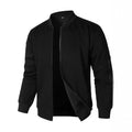 Men's loose fit cotton knitted jacket in grey, shown with a business casual outfit.