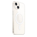 Clear magnetic back cover phone case for iPhone on a table.