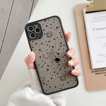 Star pattern iPhone case with raised camera ridge for eye care, compatible with iPhone XR, XS Max, 11, 12, 13 models