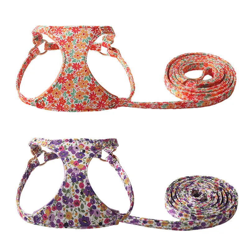 Floral series pet harness suit with hand holding rope in multiple colour options