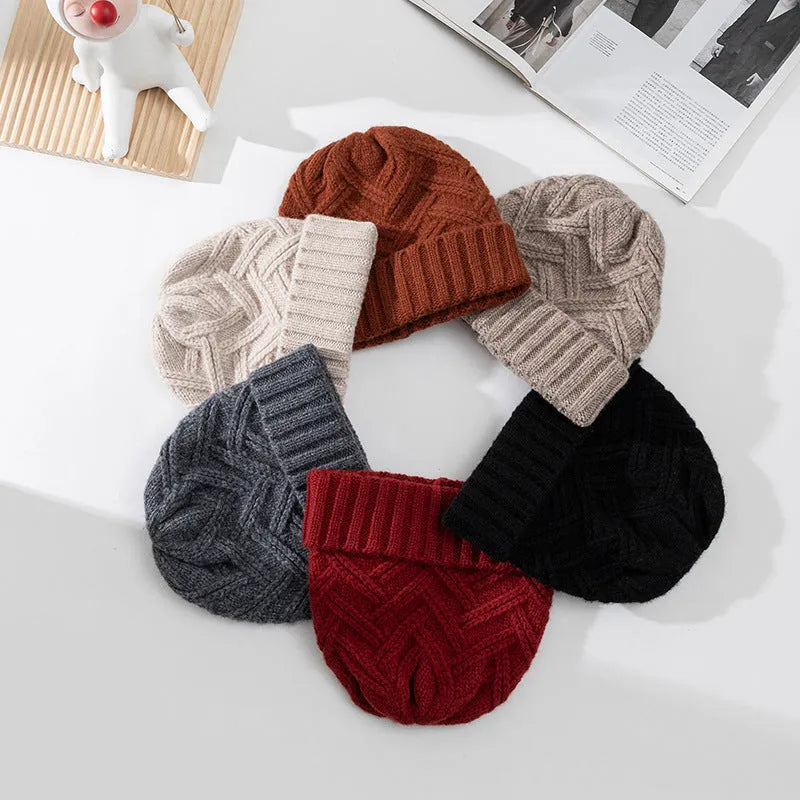 Women's wool knitted dome crown beanie winter hat in six colour options