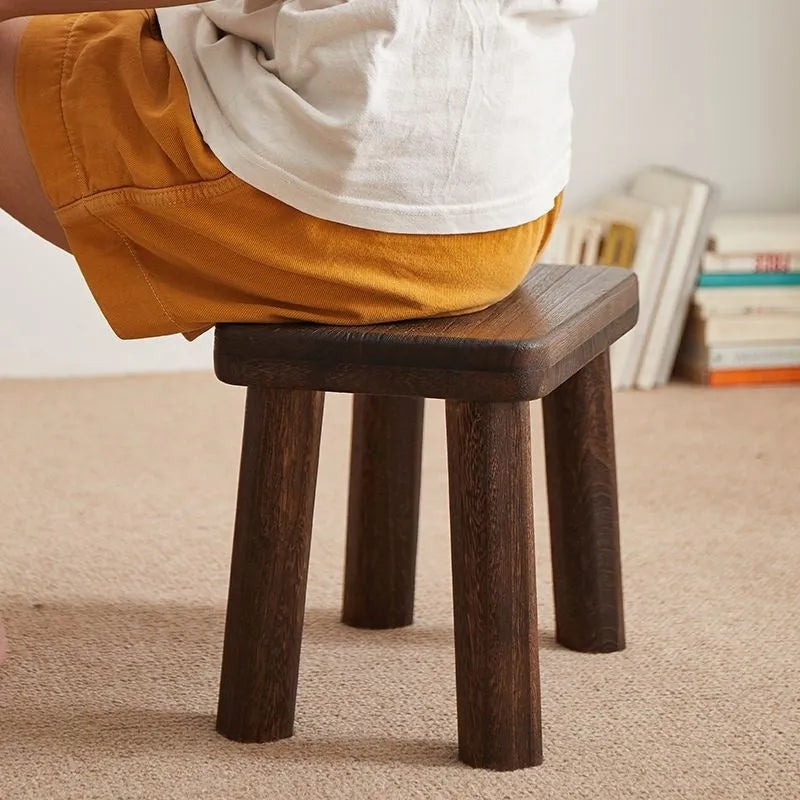 Solid wood distressed finish shoes changing stool with bracket structure