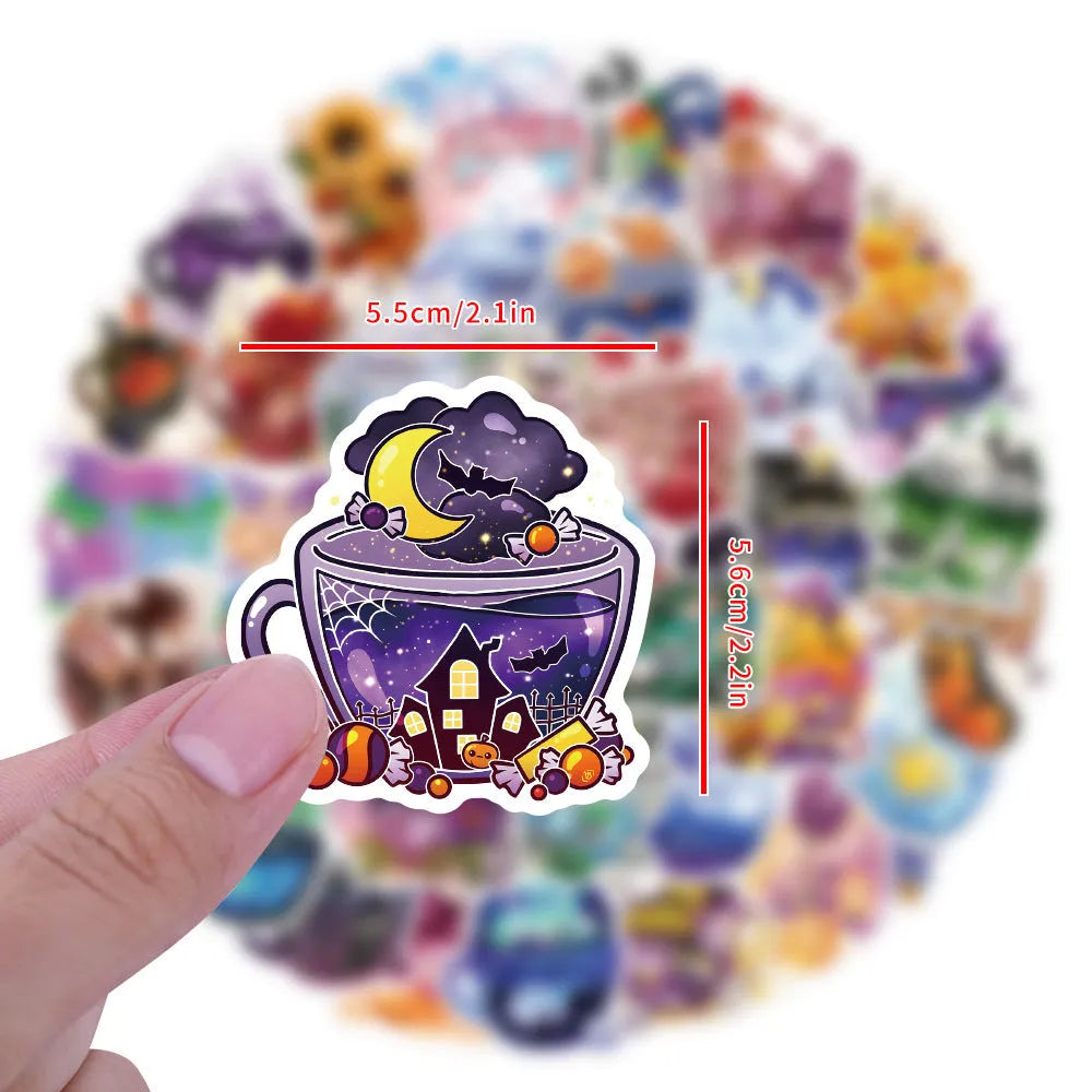 Colourful tea cup design waterproof graffiti stickers for scooters and luggage customisation