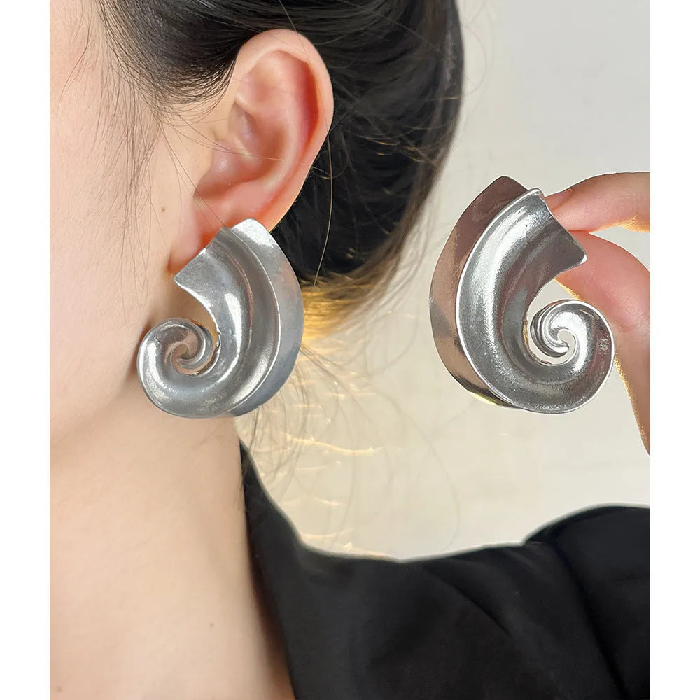 Gold and silver retro geometric ear studs with 5cm triangle design
