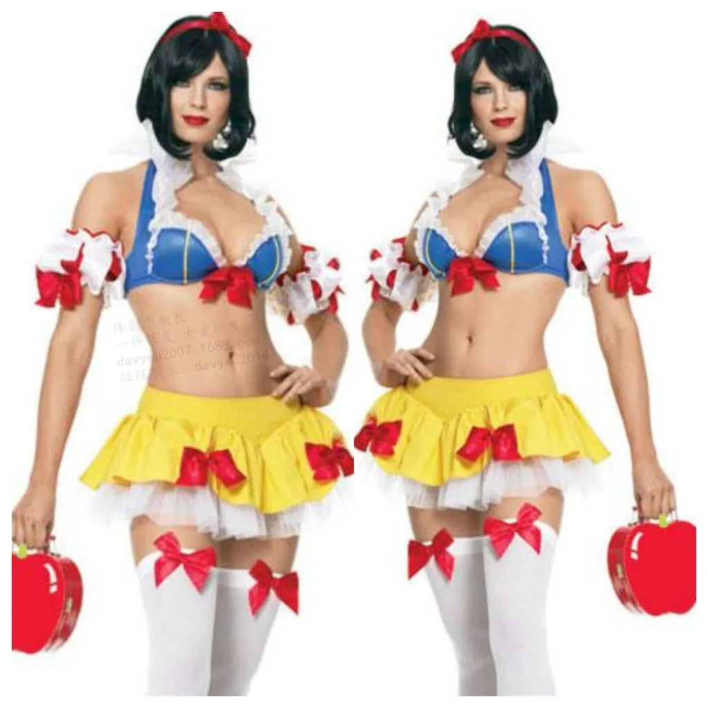 Anime Snow White Halloween costume dress set with headdress and sleeves in 8569 colour scheme