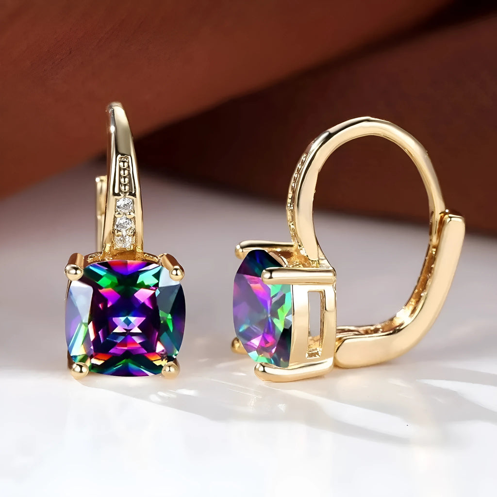 Geometric quadrilateral moissanite ear clip earrings in gold electroplated finish