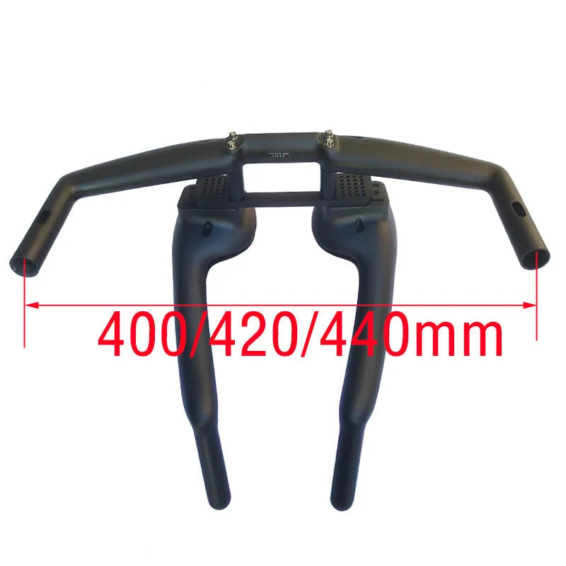 Black carbon fibre bicycle time trial handlebar showing aero profile and 31.8mm clamp area.