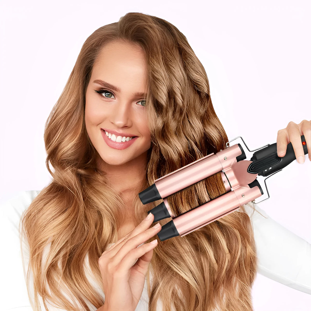 Three-barrel water wave hair curler styling tool with wired power cord for curly and straight hair
