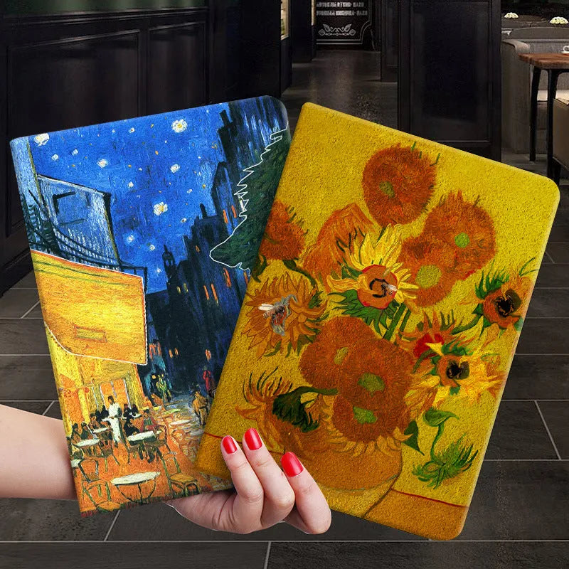 Handmade liquid silicone iPad protective case with flip cover showing floral design patterns