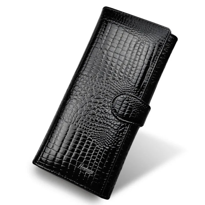 Women's genuine leather coin purse with crocodile pattern in wine red.