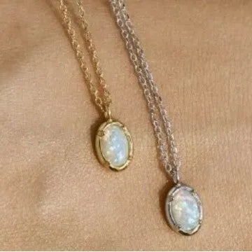 Oval jelly opal pendant necklace in silver with gold or white gold plating
